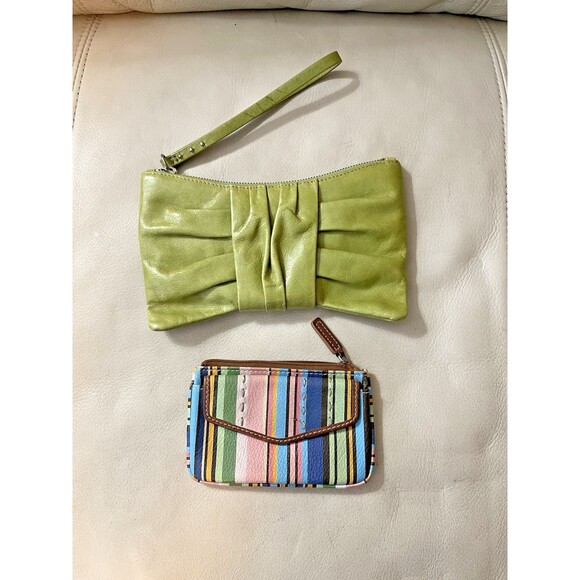 HOBO Leather Wristlet Wallet Green The Original and Fossil Wallet Card Stripes - Picture 1 of 12